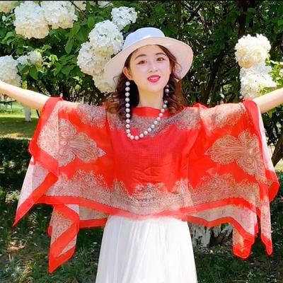 Fashionable and Fashionable Cashew Flower Pearl Sunscreen Shawl Scarf Chiffon Sunshade