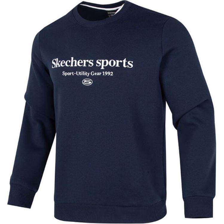 Skechers Colorful Casual Series Letter Round Neck Pullover Sweatshirt Men sweatshirt Navy-Blue L423M003-002Z XXL
