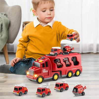 Zestaw zasilany tarciem Samochodzik Zabawka Samochód Strażacki dla Malucha Zabawki dla Chłopców Dziewczynek Ciężarówka Transportowa Samochody Transportowe Pojazdy Strażackie