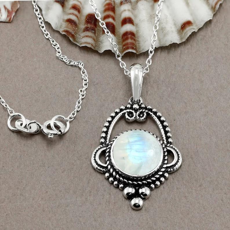 Rainbow Moonstone Pendant - Sterling Silver Pendant - Handmade Boho Pendent