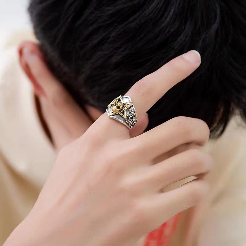 Bague Crâne pour Homme, Design Rétro Dominant Fait Main, Bague Tendance Ouverte pour Index, Bague Unique