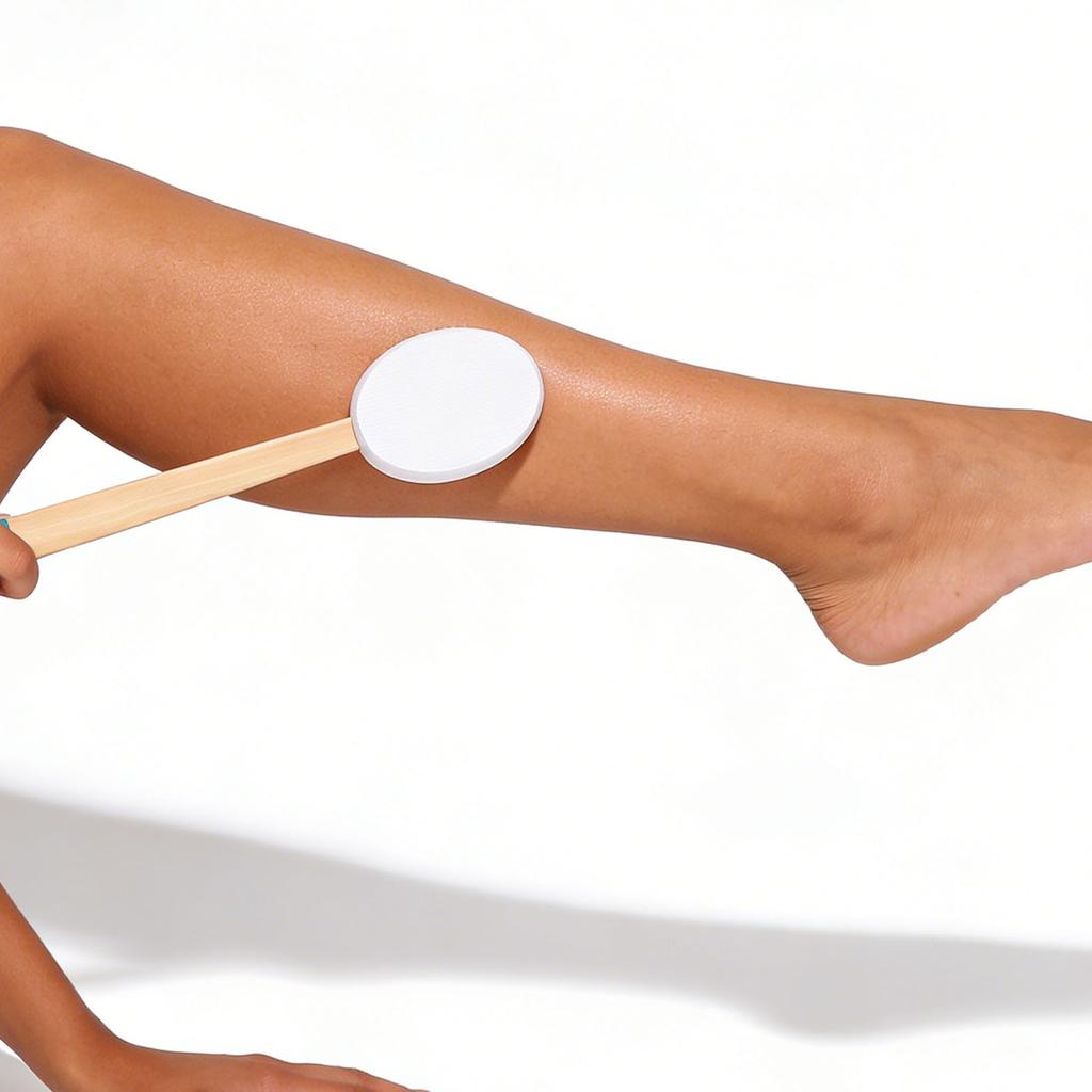 Back Lotion Applicator Curved Wooden Handle Sunscreen Applicator with 3 Replaceable Heads