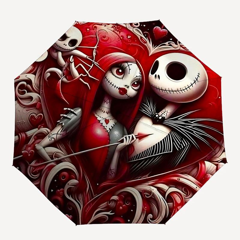 1 Ombrello Portatile Colorato con 8 stecche, a Tema Jack Skellington e Sally, Apribile Automaticamente, per Uomo e Donna, un Compagno Compatto per il Pendolarismo Adatto per Da
