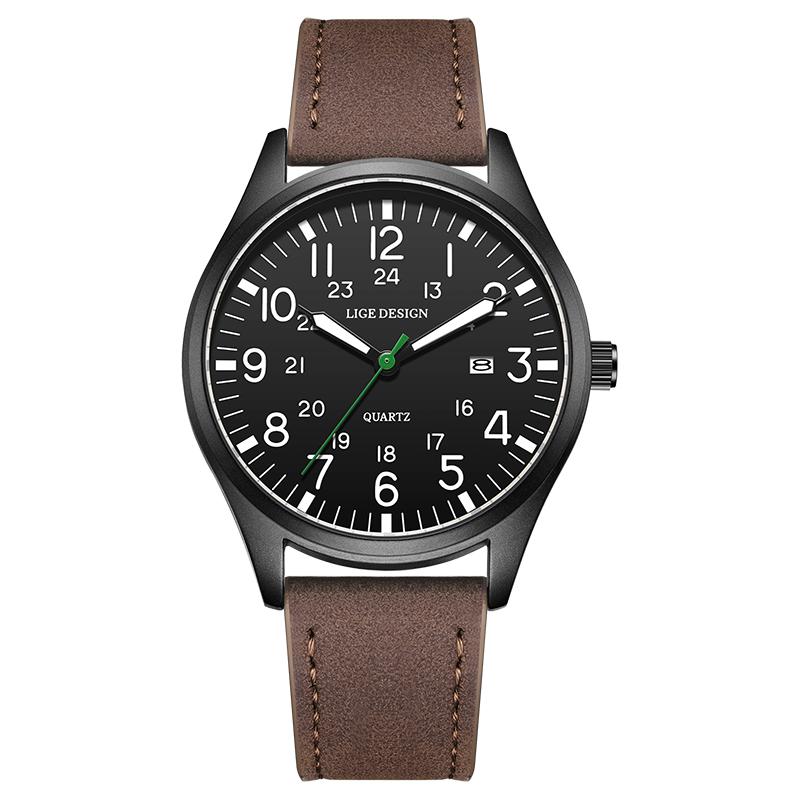 

LIGE Наручные мужские часы для активного отдыха, нейлоновый ремешок, спортивные, водонепроницаемые, кварцевые коричневый/чёрный