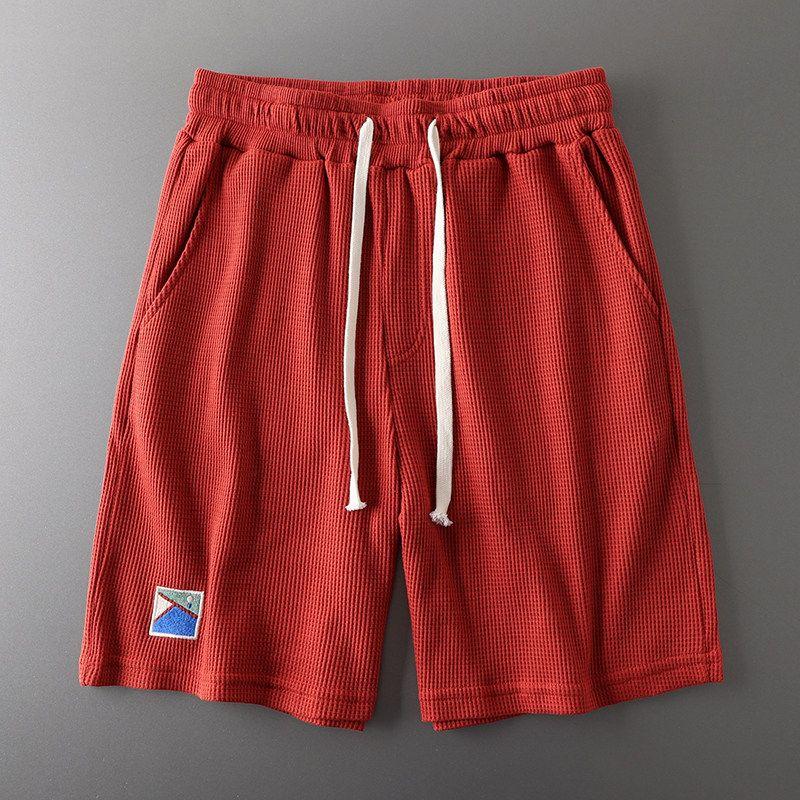 Export Original Tail Single Cut Label Middle Pants Waffle Shorts Men s Summer High Street American Fifth Pants Export Men s Trousers Burgundy XL