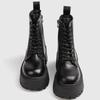 2025 Chunky Heel Black Mid Calf Platform Boots Women Fashion Lace Up Side Zip Design Soft Leather PU Biker Boots for Women Botas