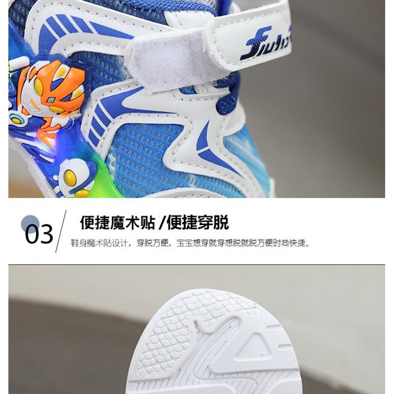 Kids Light-Up Cartoon Sneakers Boys Girls Breathable Mesh Upper Non-Slip PVC Sole Fall Outdoor Walking Shoes