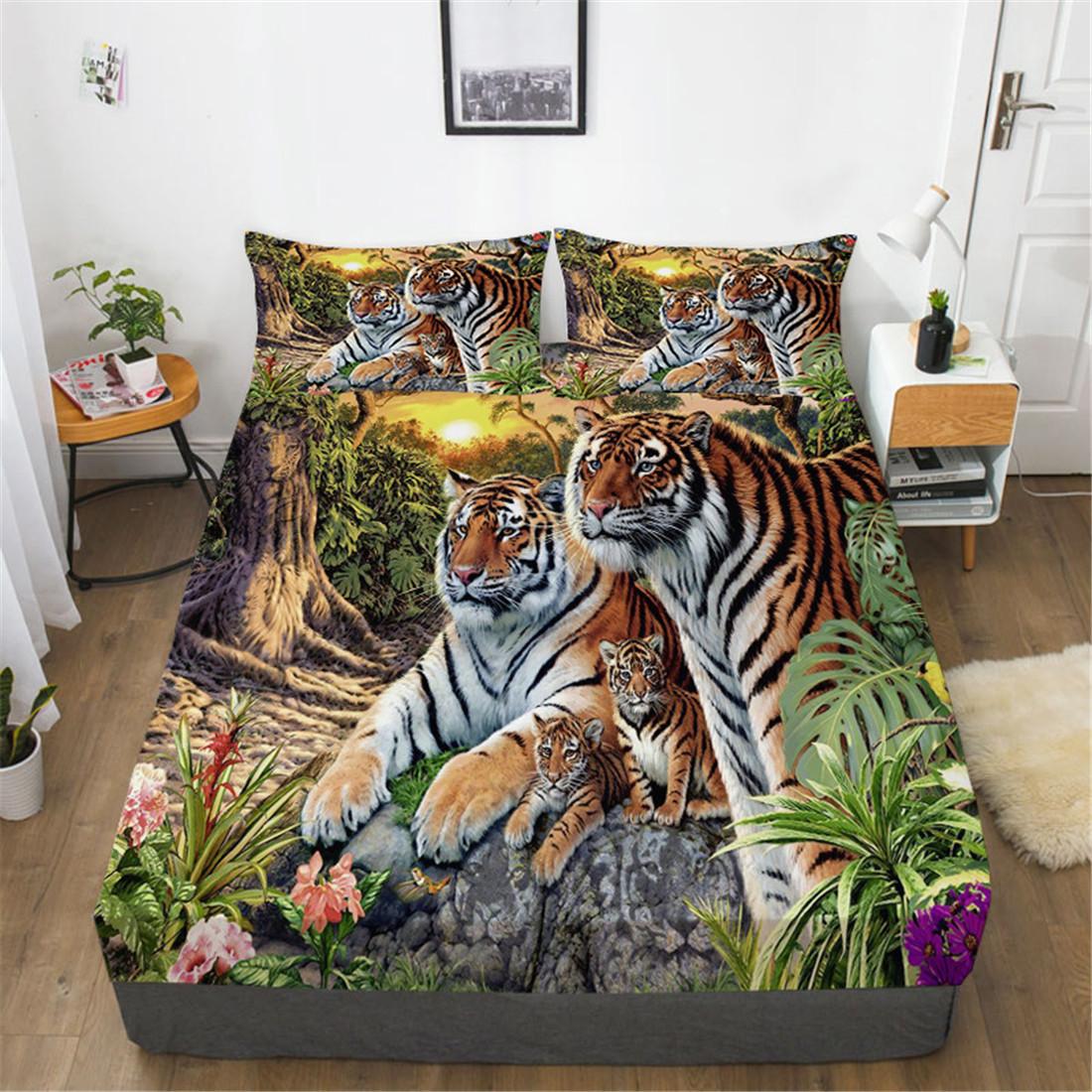 

Простыня на резинке с тигром, 3D абстрактный тигр, комплект простыней с дикими животными для мужчины, взрослого, подарок, мягкий тканевый постельный комплект с 2 наволочками, 3 шт. 90x200cm