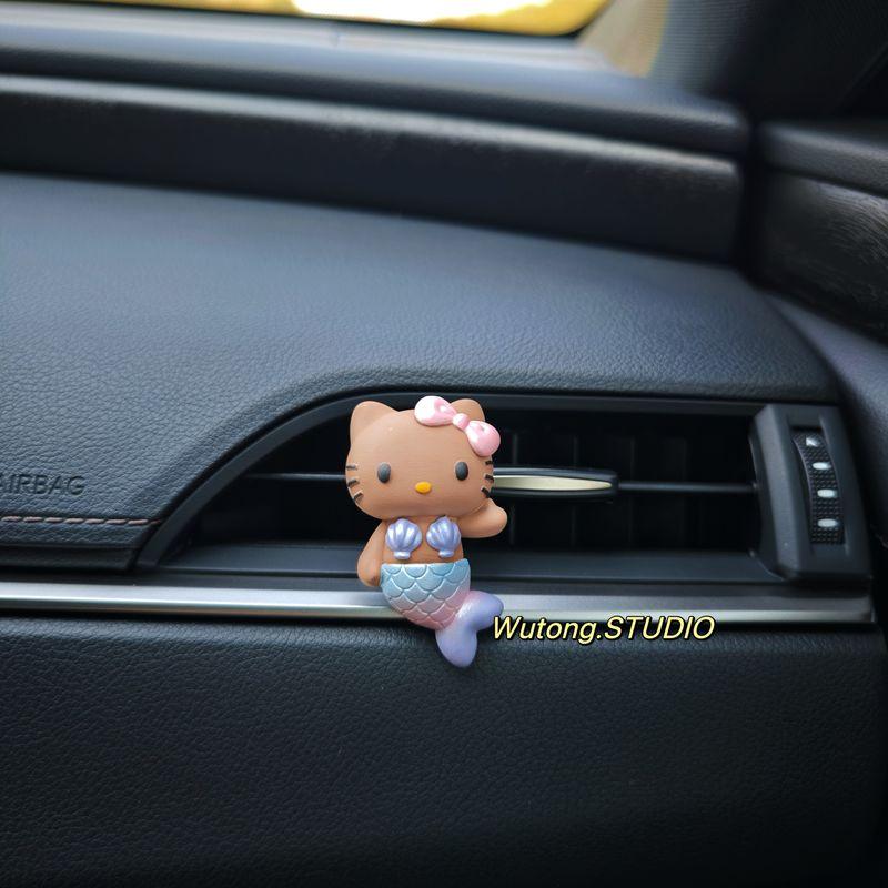 

Cute Black Mermaid Kt Cat Car Fragrance Air Freshener for Air Conditioning Vent, Aroma Diffuser Stone for Girls Car Interior Black Leather Fantasy Tail