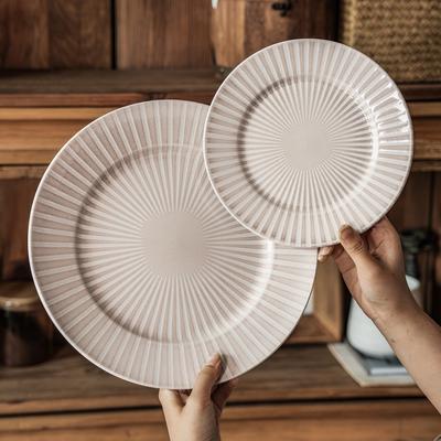 Retro Style White Striped Plate Creative Household Ceramic Plate Plate Vegetable Plate Tableware Dessert Plate Pasta Plate