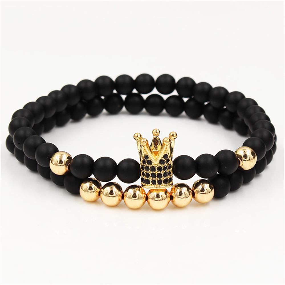 European and American Exaggerated 1mm Black Matte Copper Bead Bracelet, Micro-inlaid Zircon Crown Bracelet, Set.