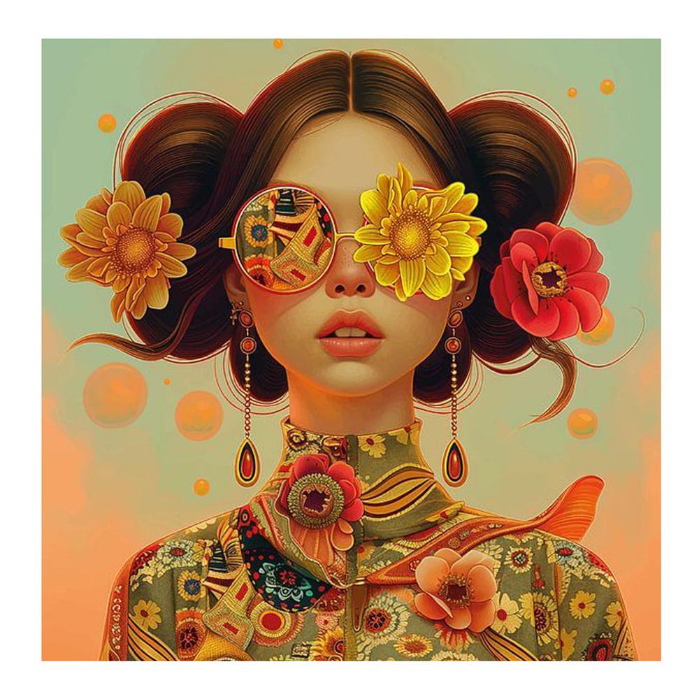 5D DIY Malowanie Diamentami Sztuka Surrealizm Kwiaty Okulary Przeciwsłoneczne Dziewczyna Ptak Mozaika Zestaw Haftowany Rhinestone Krzyżyk Wystrój Domu