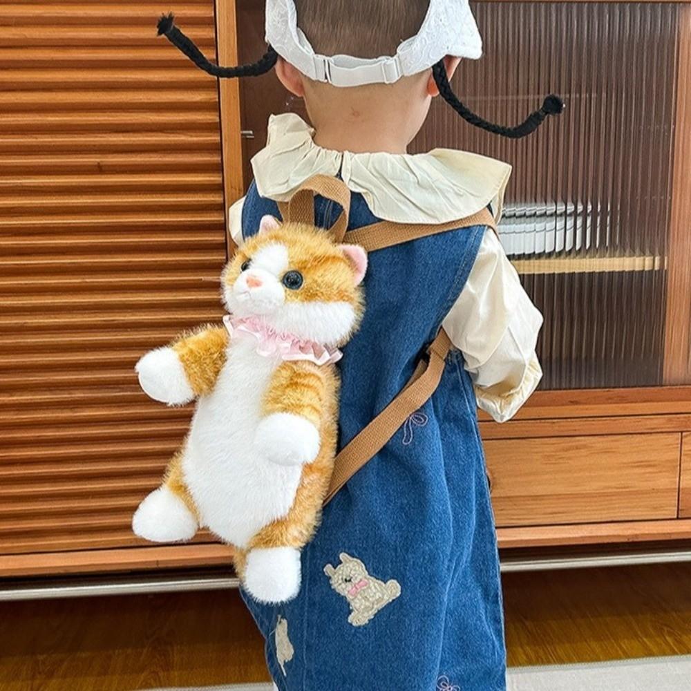 Soft Realistic Cat Backpack Fluffy Stuffed Animals Plush School Bag  Travel Storage