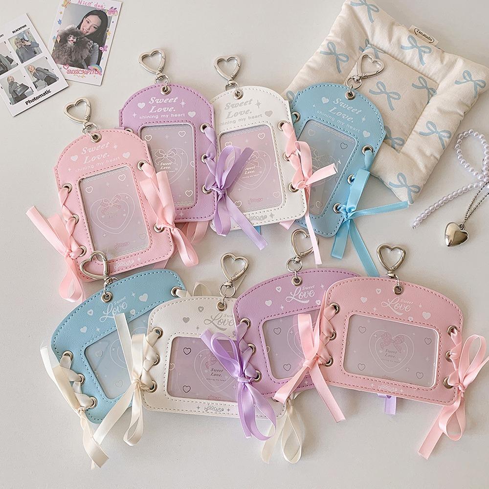 DIY Ballet Ribbon Korean Photocard Holder PU Card Cover Idol Card Display Protector  Girls Gift