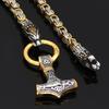 Men's Gold Viking Dragon Head Steel Thor's Hammer Necklace