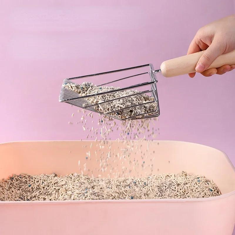 Cat Litter Shovel Set Candy Color Large Wooden Handle Cat Toilet Cleaning Poop Scoop Tools Pet Cleaning Accessories Supplies