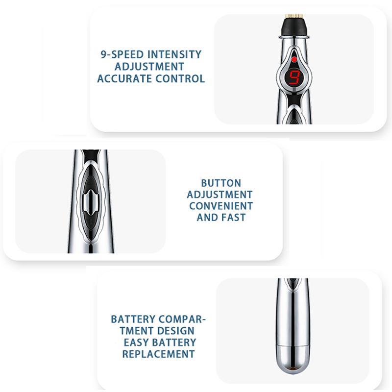 Electric Massage Pen Adjustable for Body Back Hand Massage Press and Relax Muscles, Battery Powered Silver