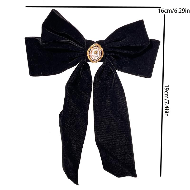 Black Velvet Rose Bow Hair Clip for Women's Elegant Ponytail Clip Fashion Hair Accessory