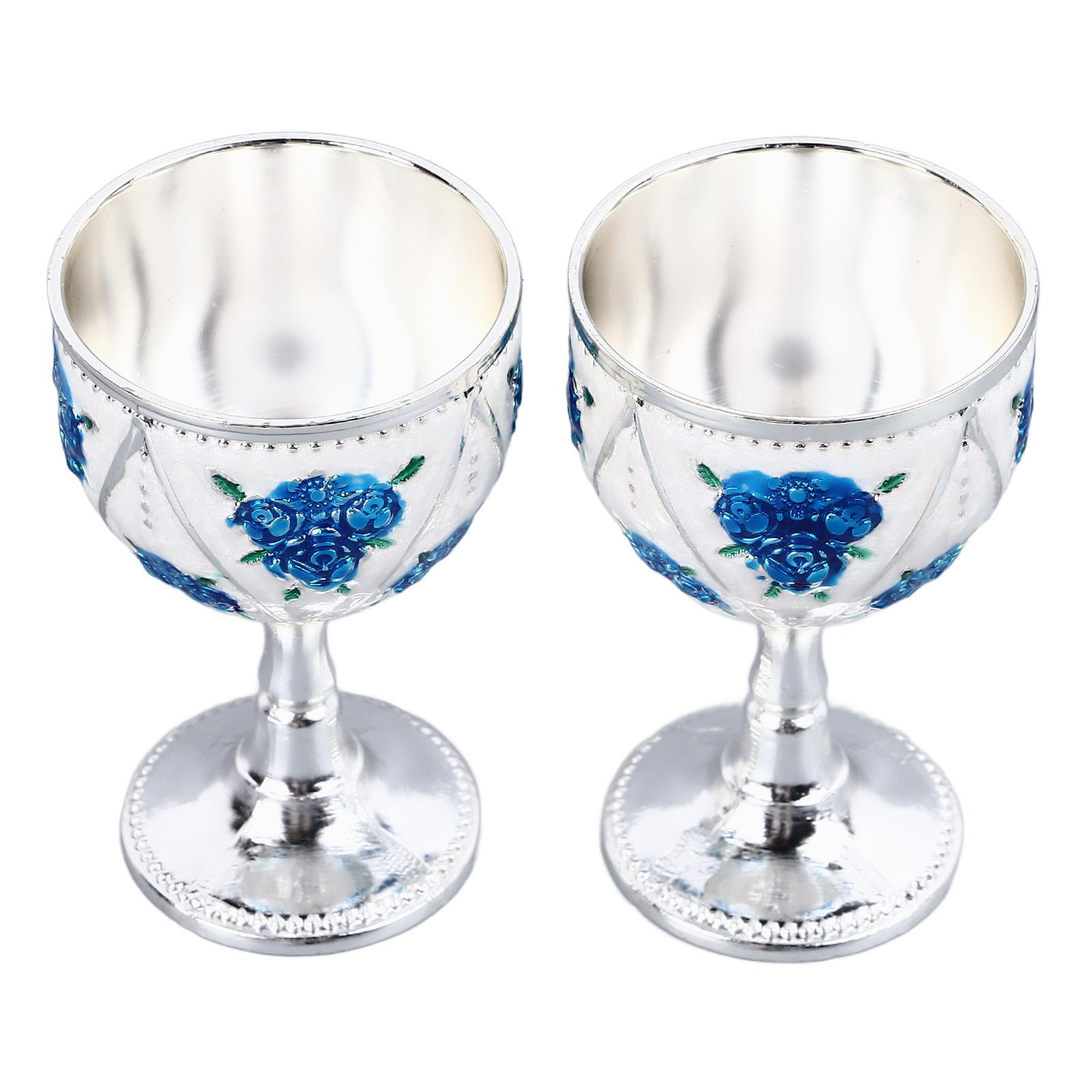 2 шт. Винтажный металлический бокал для вина Металлические тисненые бокалы для вина Изысканный декоративный кубок-орнамент для кофе, чая, серебристый