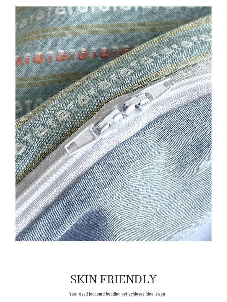 G5Z Cotton Yarn-Dyed Stripe Duvet Cover Set - 4 Pieces, All-Season Bedding for Dorms