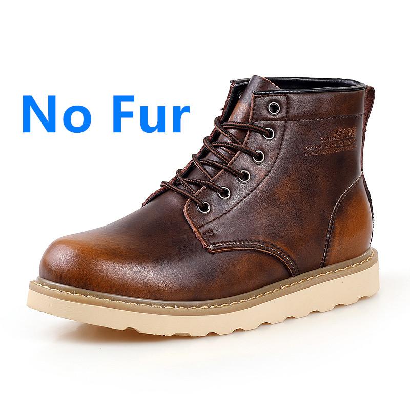 Men Tooling Fashion Casual Leather Shoes High Top Winter Warm Snow Boots Lace-Up Outdoor Motorcycle Ankle Boots Military Style