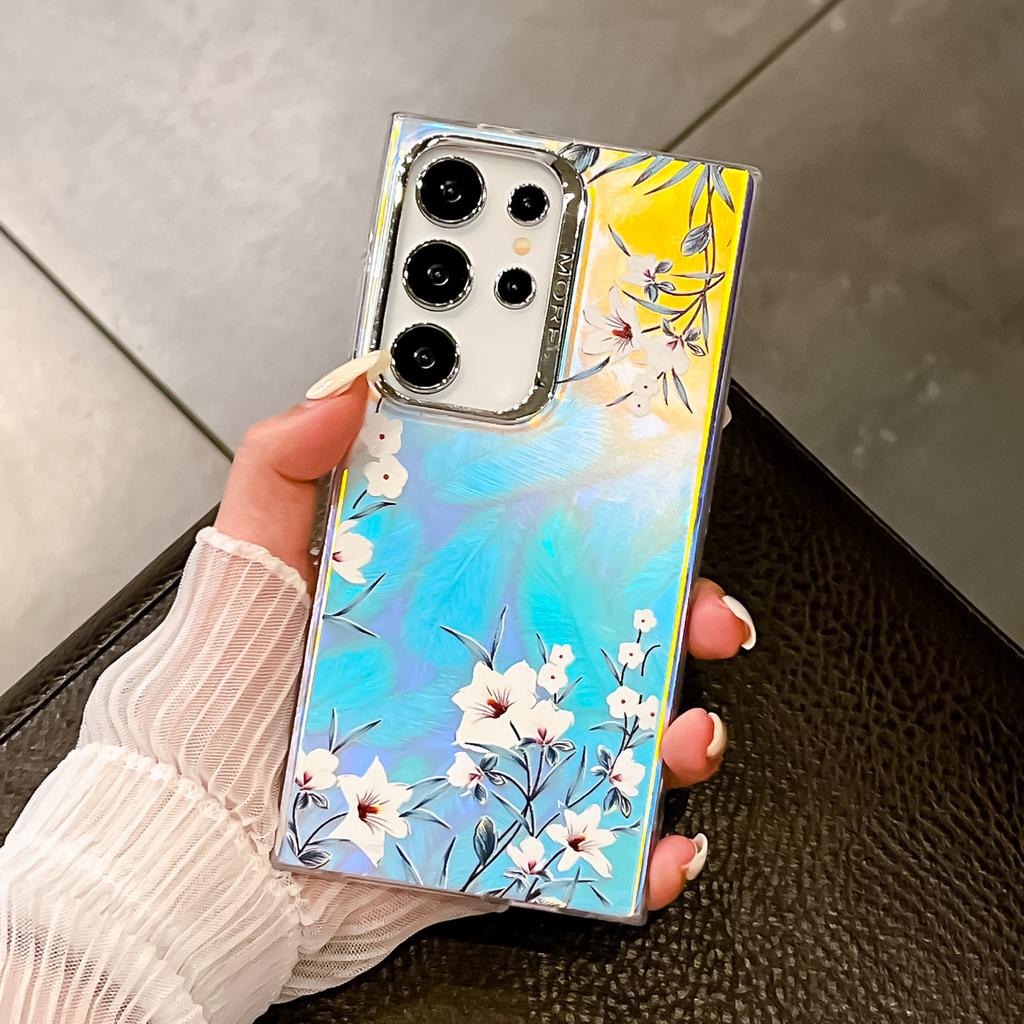 Electroplating Laser Flowers Suitable for Samsung S25 Ultra Mobile Phone Case Anti Fall S24PLUS Matte A56 Hard Shell
