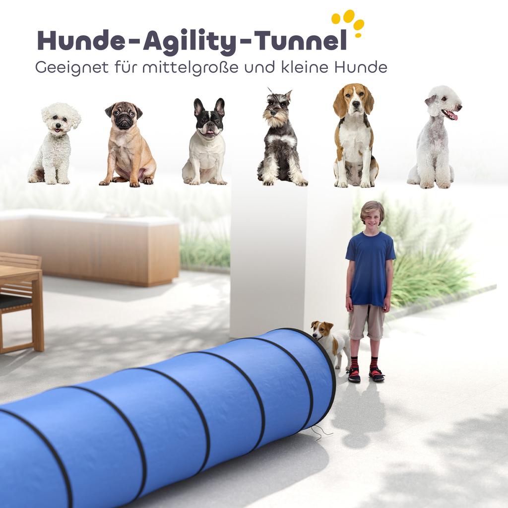 Dog Tunnel, 300 x 50 cm, Foldable Play Tunnel with 4 Pegs and Bag, Tear-Resistant Outdoor Dog Agility Equipment, Blue