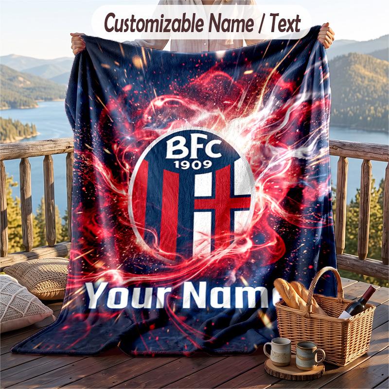Flannel Blanket Bologna FC Print Custom Name Text Soft Throw for Sofa Bed