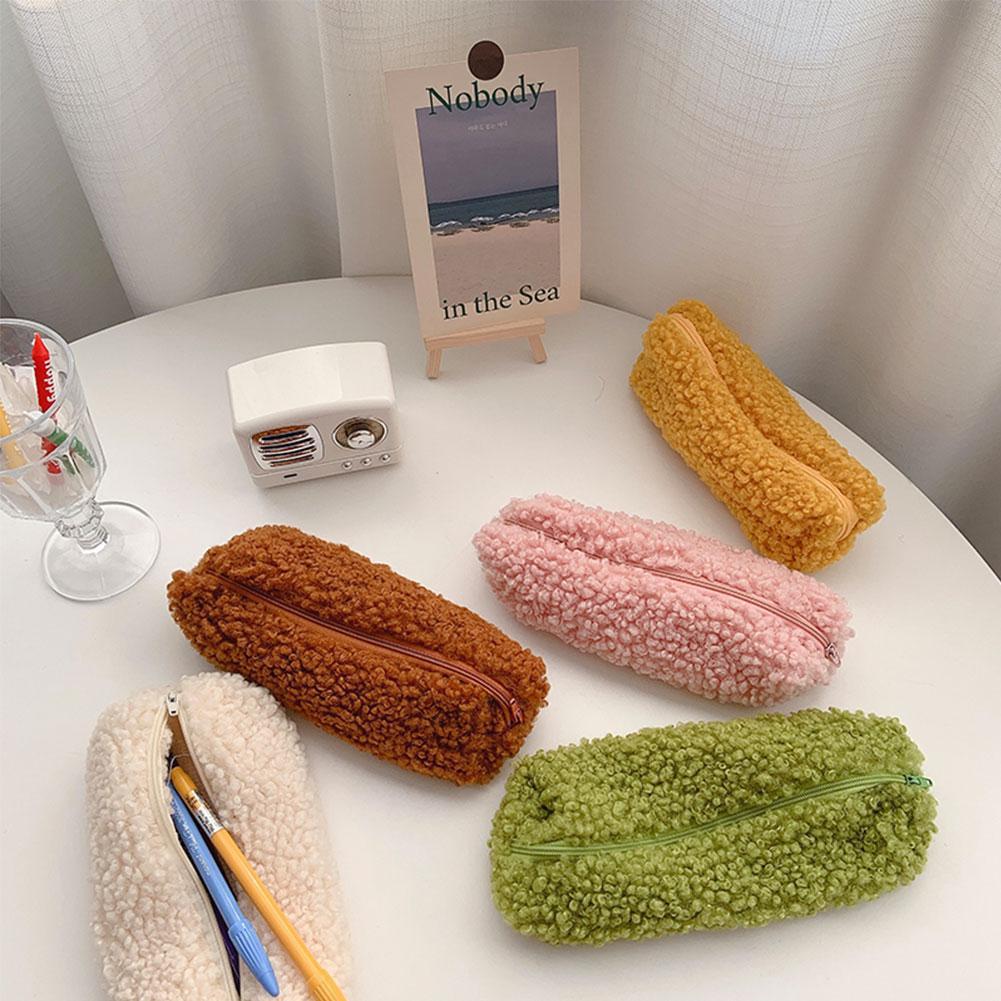 Astuccio in lana d'agnello Astuccio per penne Astuccio in peluche con cerniera Kawaii Astuccio per trucco cosmetico Astuccio per matite per cancelleria per ufficio scolastico YSX