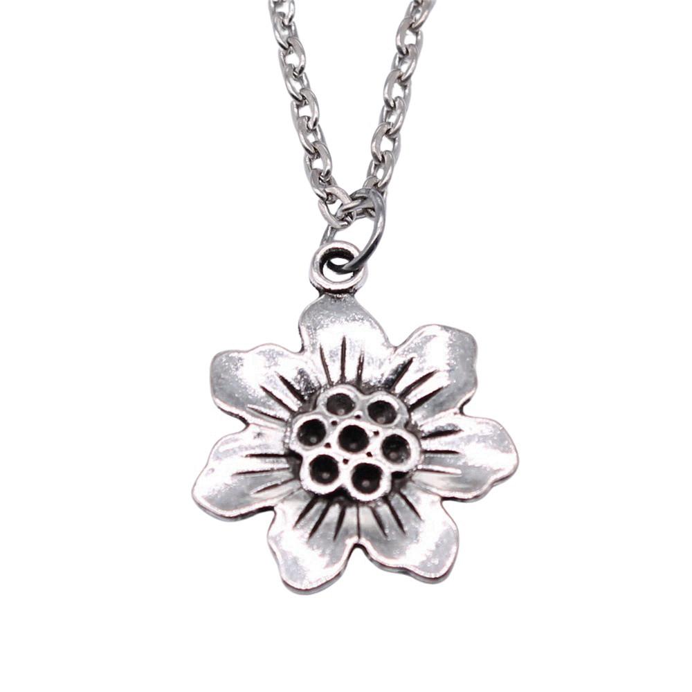 Vintage Rose Flower Charm Necklace Tree Of Life Pendant Antique Jewelry 43cm Chain