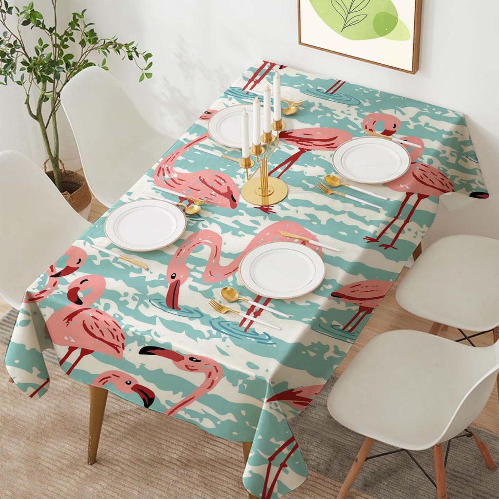 Tropical Flamingo Polyester Rectangular Tablecloth for Parties and Dining