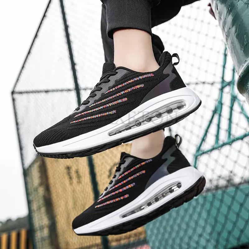 Löparskor med rund tå, mesh, stötdämpning, färgblock, sommar, vardagliga, andningsbara, mångsidiga, lätta sportskor