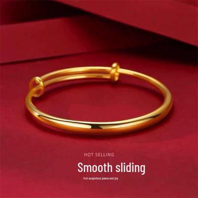 Gold-Plated Women's Smooth Round Belly Bangle Bracelet - Simulated Gold, Wedding High-End Accessory