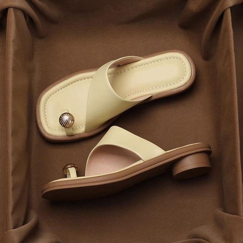 2024 Women's Modern Slippers Fashion Square Toe Small Heels Slides Women Luxury Sandals Design Round Heel Clip-toe Flip-flops