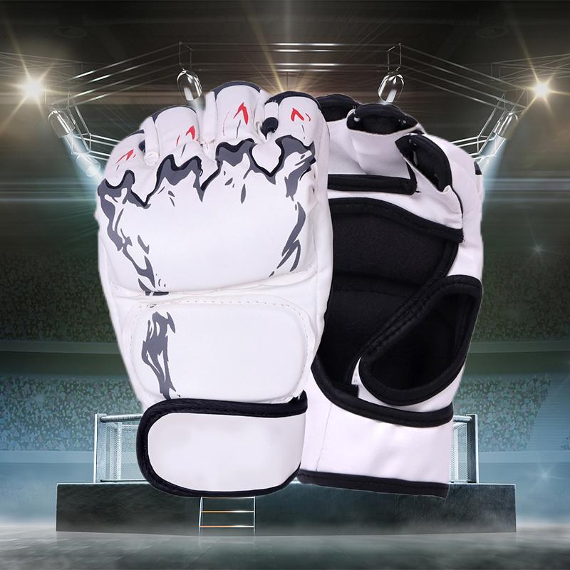 Boxing Training Half Finger Gloves Professional UFC MMA Leather Cushion for Adult Sanda Boxing Training Sandbag Knuckles белый