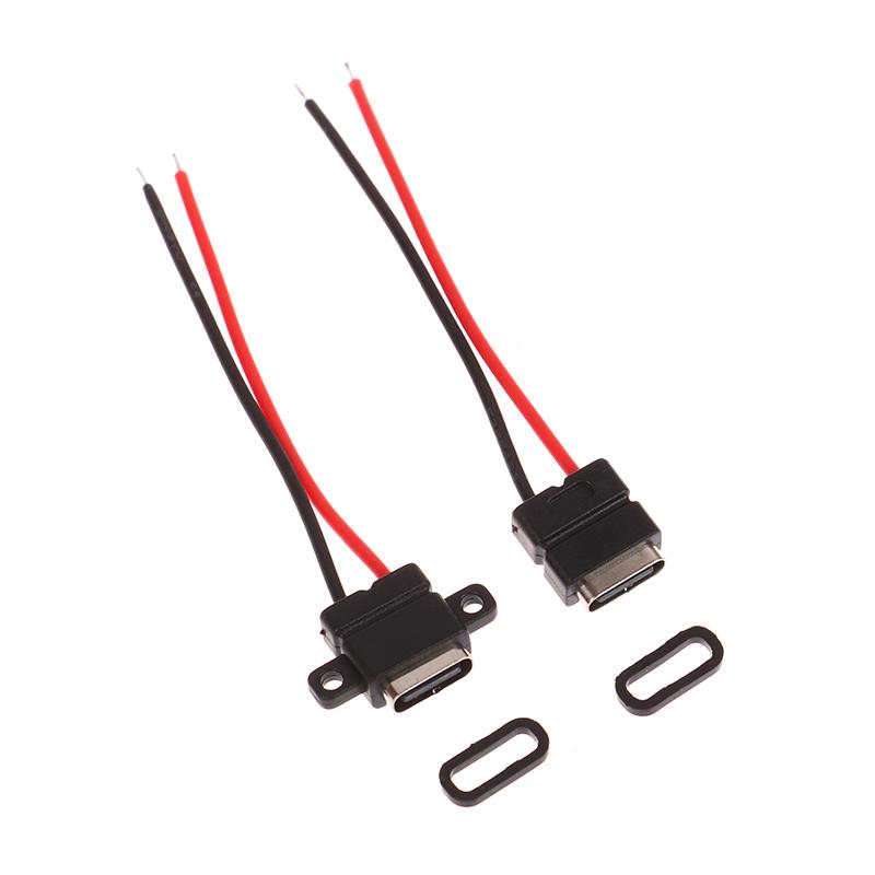 1 Set Type C 2 Pin Waterproof Female USB C Socket Port With Screw Hole Fast Charge Charging Interface USB Connector with cable