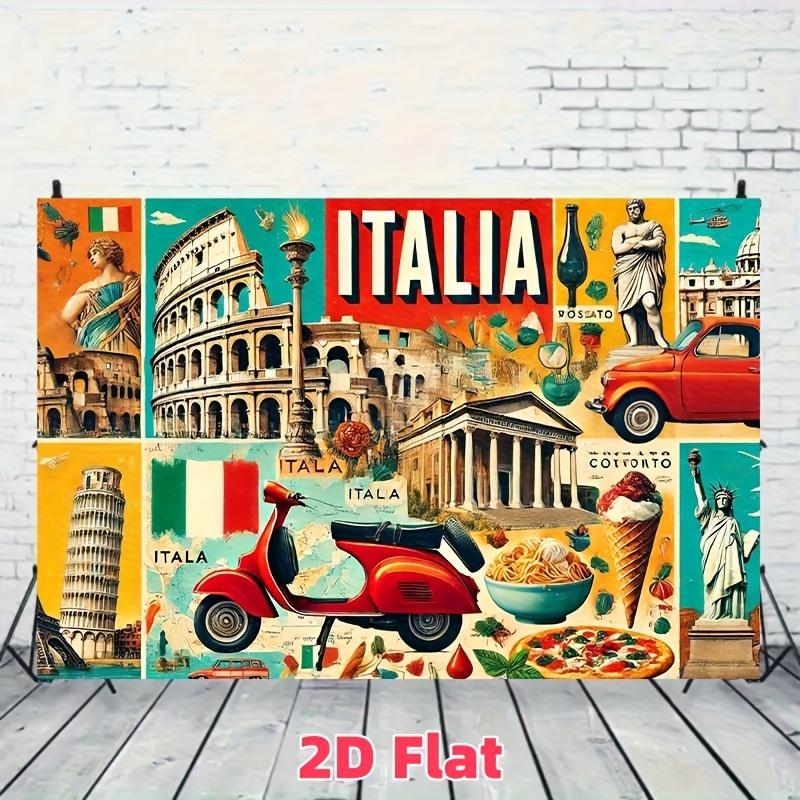 2D flat design 1-piece Italian-themed banner suitable for birthday wedding and Italian festival decorations 100x150cm