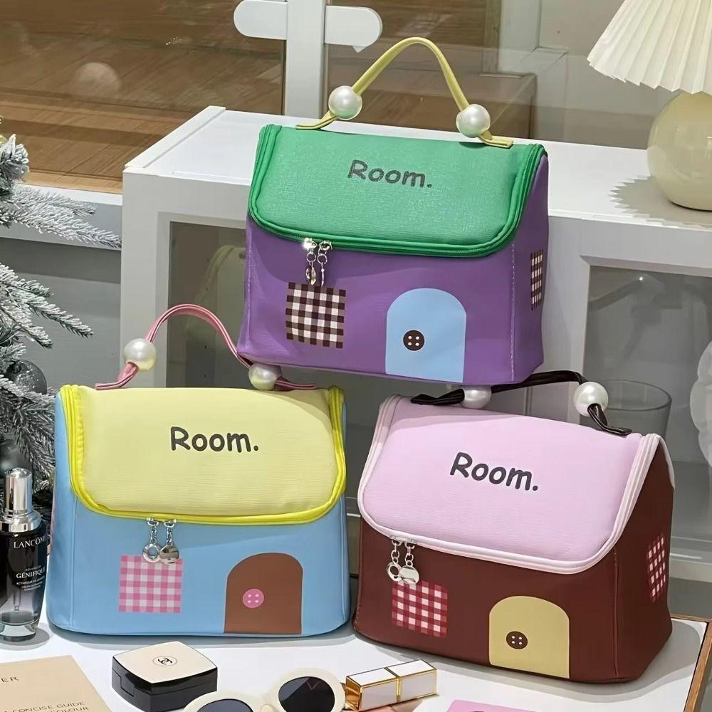 Cute House Shape Makeup Bag Large Capacity Cosmetic Case Cartoon Travel Makeup Handbag  Gift