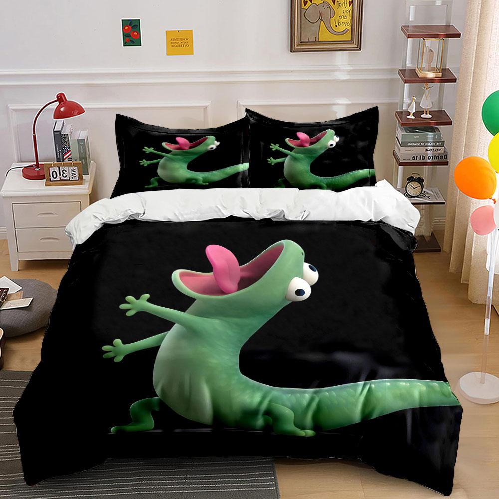 Green Cartoon Lizard with Open Mouth Print Soft Comfortable Duvet Cover Bedding Set Included 1*Duvet Cover 2*Pillowcases