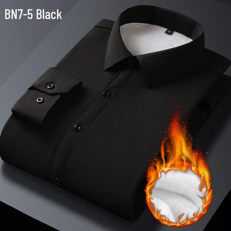 Men's Thickened Plus Velvet Solid Color Long Sleeve Warm Shirt for Business Casual - Autumn/Winter Wear