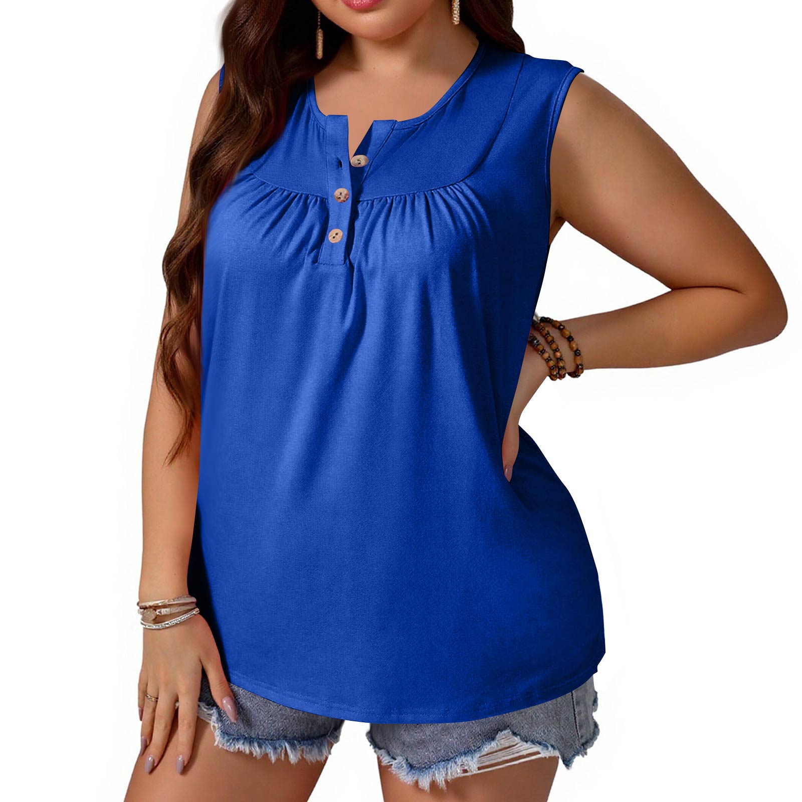 

Women s Plus-Size Fashionable Sleeveless Tank Top With Bow Tie And Buttons XXXL синий