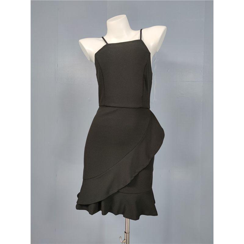 

Lady Square Collar Elegance Ruffles Dress Sling Black L