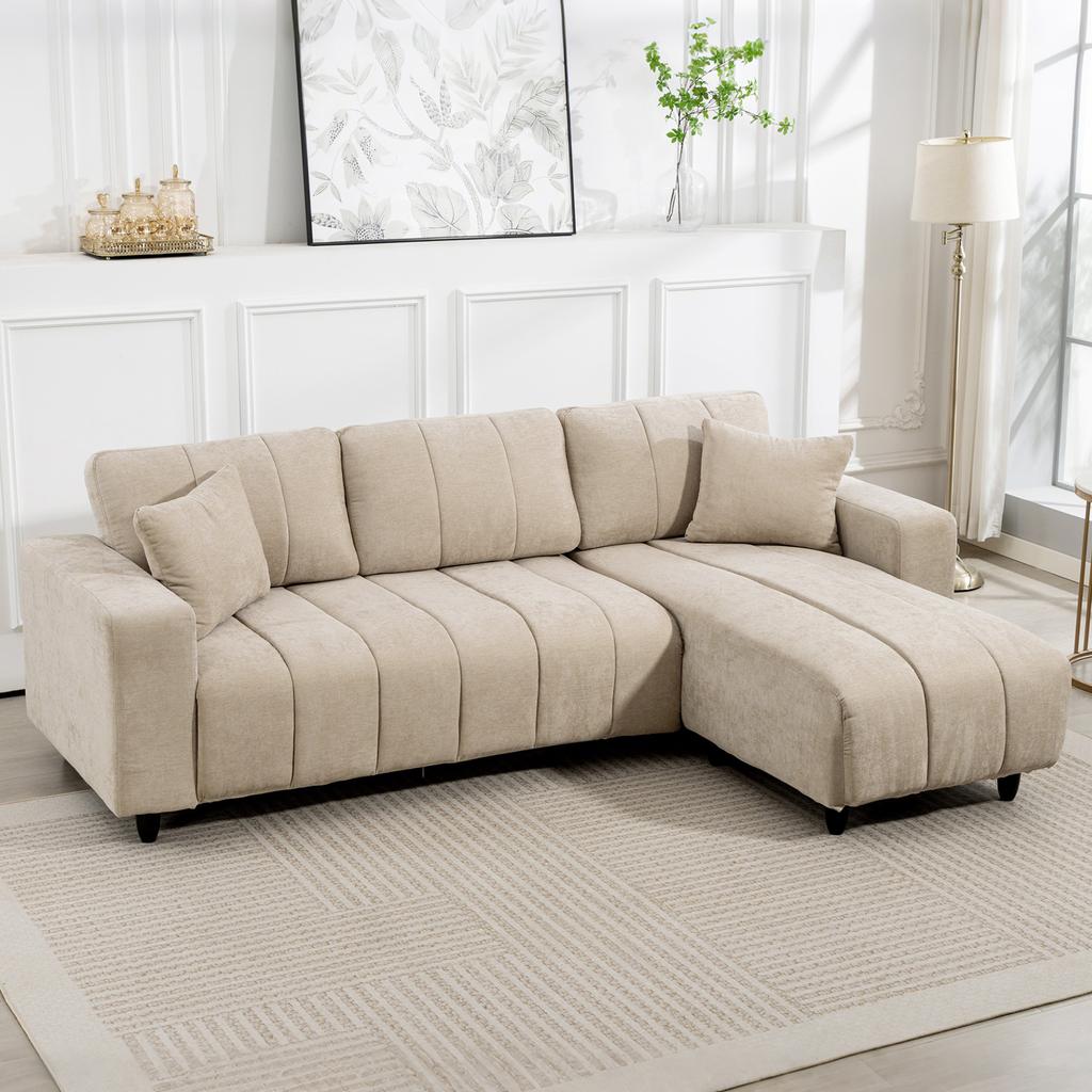 Corner Sofa, Reversible Chaise Longue, Cushions, 242 x 156 x 87 cm, Beige