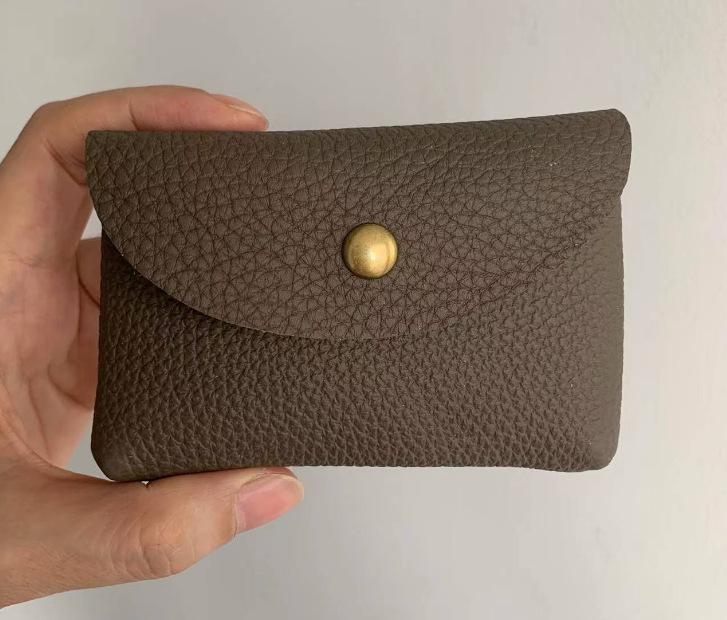 Top Grain Leather Snap Closure Coin Purse & ID Holder, Mini Lychee Pattern Card Holder for Men & Women