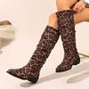 Sexy Leopard Suede Knee Boots Women 2025 Autumn Pointed Toe Medium Heel Slip On Long Boots Brand Design Soft Pleated Boots