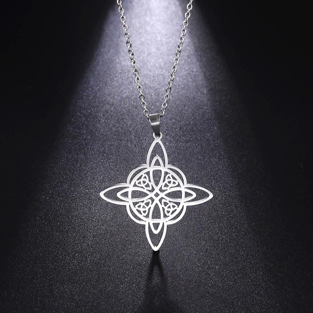 Dawapara Witch Knot Necklace Celtics Good Luck Irish Jewelry Stainless Steel Wiccan Vintage Wealth Amulet Women Necklace