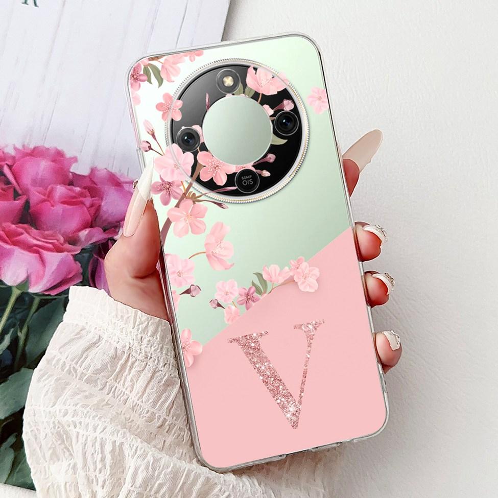 5G For Honor X70 MTN-AN00 Case For Honor X70 Cover Clear Luxury A-Z Letters Fashion Flowers Crown Soft Bumper Casing