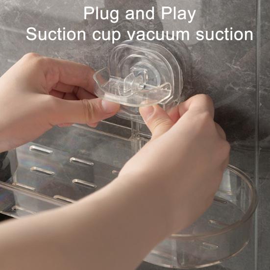 Suction Cup Shower Caddy Bathroom Organizer with Bottom Drain Space Saving Wall Shelf for Bathroom Sink Toothbrush Facial Cleanser Storage