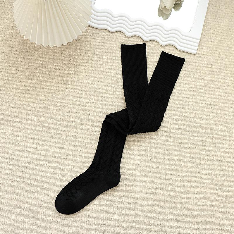 Knee Socks Women'S Autumn And Winter Solid Color Japanese Jk Calf Socks Cotton Relief Twist Simple White High Tube Socks Knee Pads