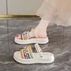 Soft Sole 2025 Slippers Pearl Outer Wear Summer Sandals Skirt New Non-slip Word Fairy Fan Thick Sole Two Wear Trendy